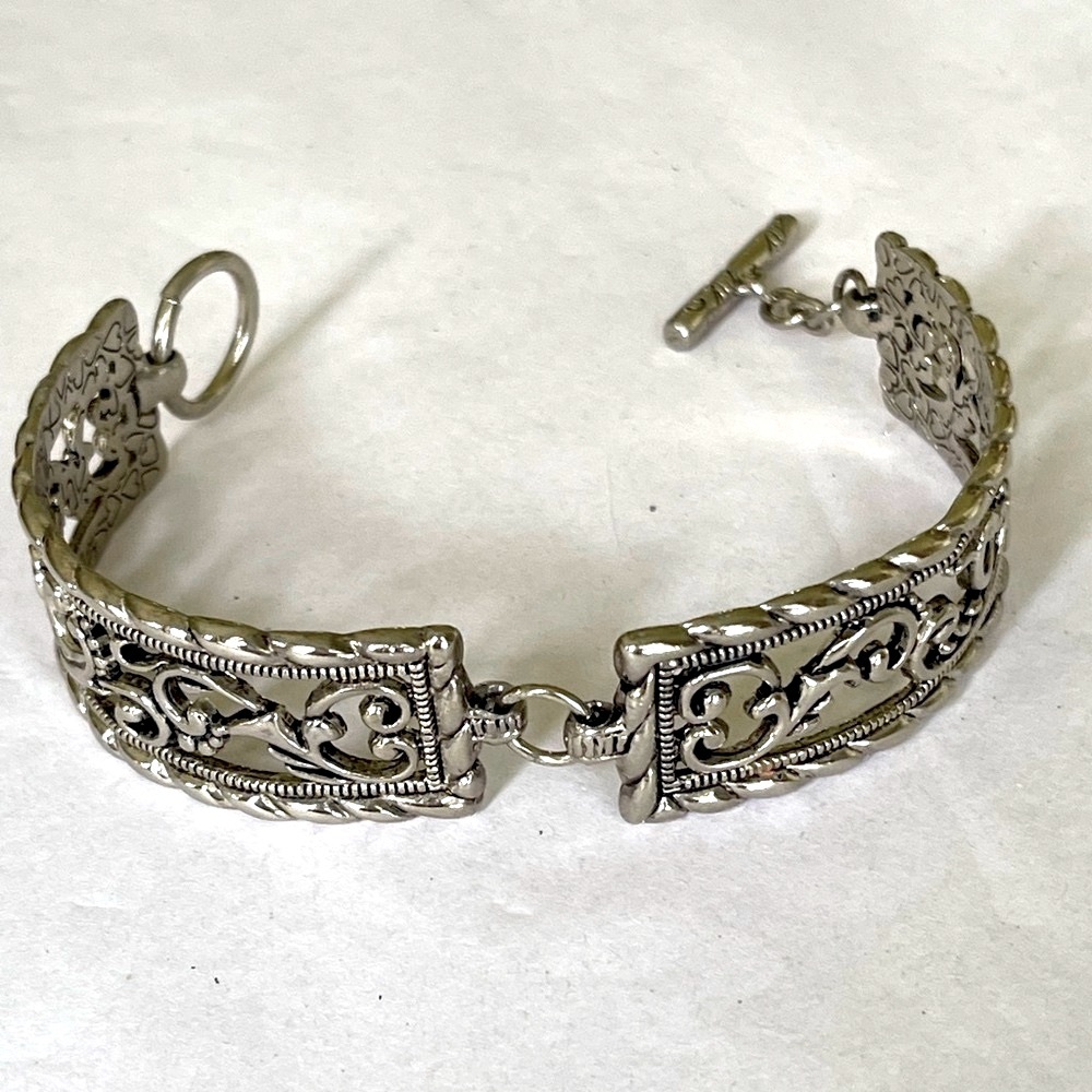 BRIGHTON Retired Bracelet: Vintage Silver Filigree Bracelet toggle closure